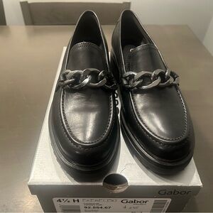 Gabor Women’s  Black Loafers with Chain Accent